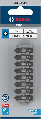 Bosch Pro Bit Phillips Impact 8 Pezzi Avvitamento Pesante