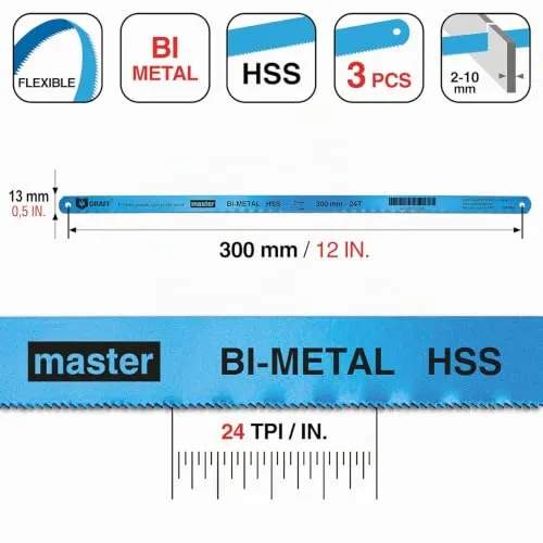 Graff lame seghetto metallo HSS 300 mm 24 TPI 3 pz