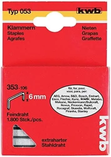 KWB 353-106 punti per graffatrice 6 mm tipo 053/353 filo fine