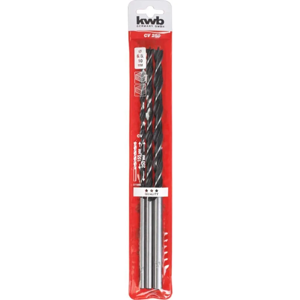 KWB 511890 punte legno 250 mm 6-8-10 mm 3 pezzi CV