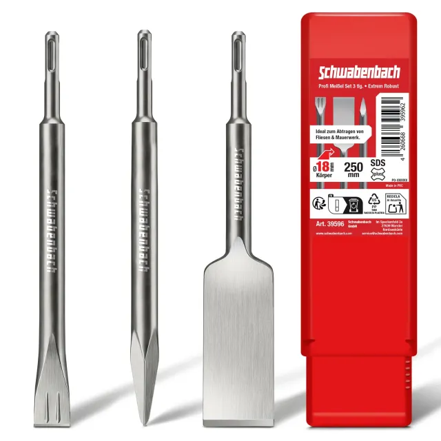 Schwabenbach Set Scalpelli SDS Plus 250 mm 3 pezzi piastrelle