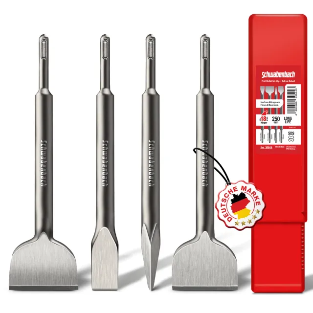 Schwabenbach SDS-Plus Set Scalpelli 250 mm 4 Pezzi per Cemento