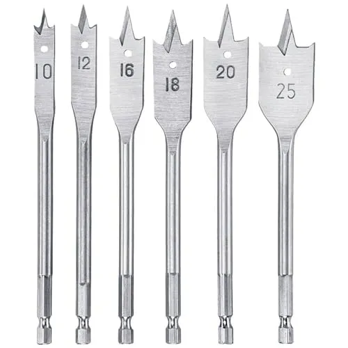 KWB set mecchie piatte legno 6 pz 10-25 mm attacco 1/4"
