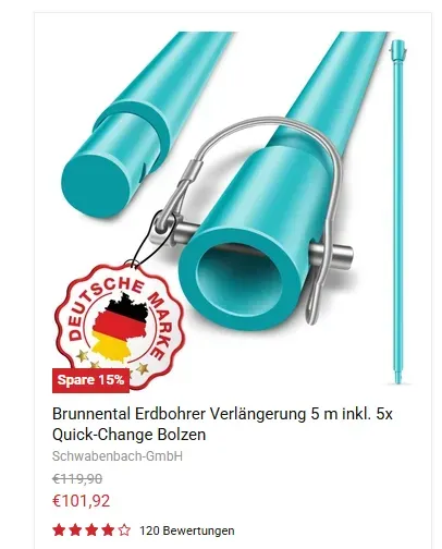 Brunnental prolunga trivella 5 m set 5 aste attacco 20 mm