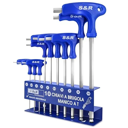 S&R Set 10 Chiavi Brugola a T 2-10 mm Acciaio S2