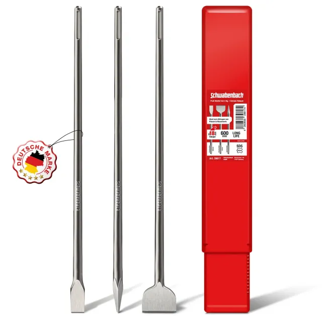 Schwabenbach Set Scalpelli SDS Max 600 mm 3 pezzi acciaio 40Cr