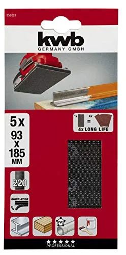 KWB rete abrasiva 93x185 mm grana 220 5 pezzi velcro