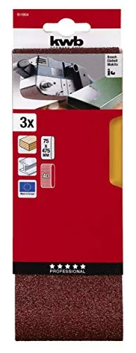 KWB 911904 nastri abrasivi 75x457 mm 3 pezzi K40 legno metallo