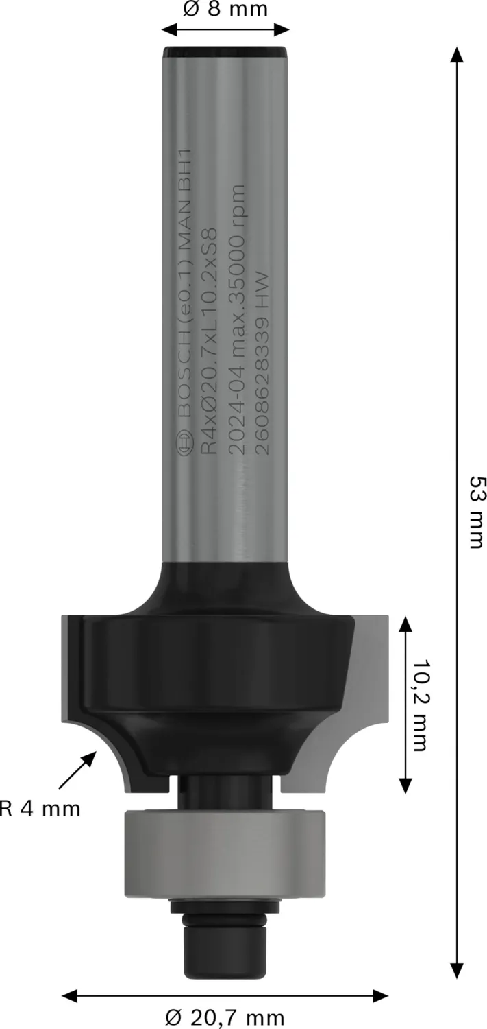 Bosch Standard fresa arrotondare R1 4 mm gambo 8 mm