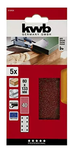 KWB 8184-04 fogli abrasivi 80x133 mm grana 40 5 pezzi